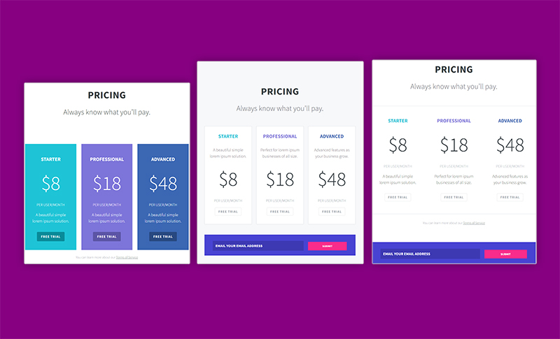 divi pricing table
